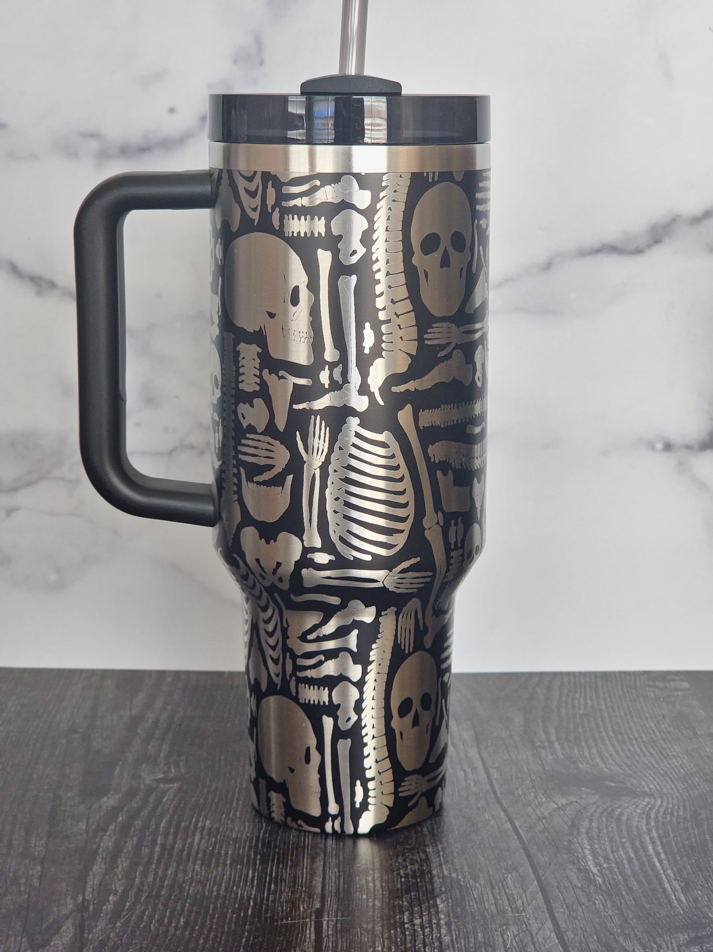 Halloween Skeleton Engraved 40 Oz and 30 Oz Quencher 2.0 | Spooky Skeleton Bones| Full wrap engraved Stanley | Halloween Accessory| Skeleton Bones