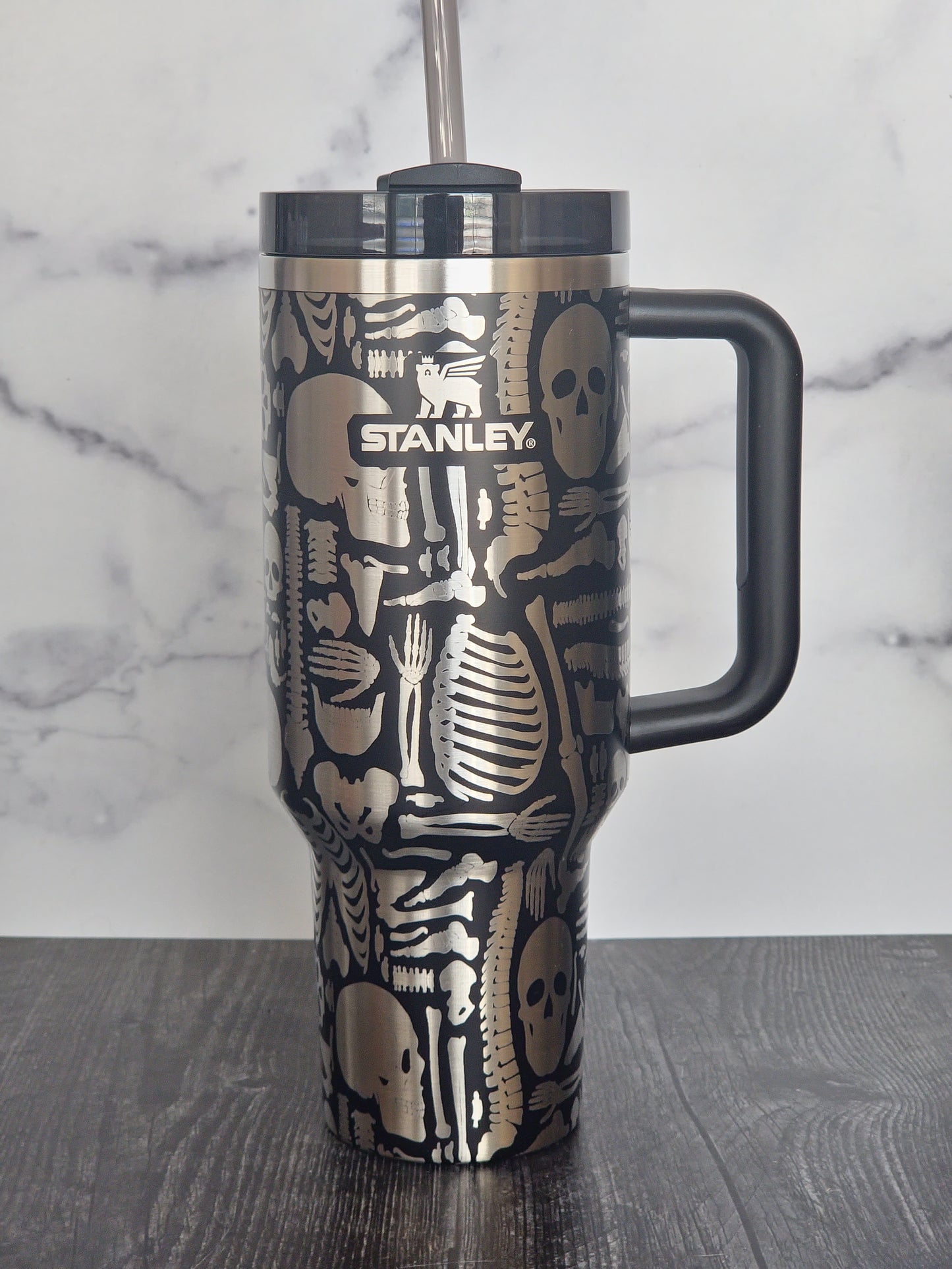 Halloween Skeleton Engraved 40 Oz and 30 Oz Quencher 2.0 | Spooky Skeleton Bones| Full wrap engraved Stanley | Halloween Accessory| Skeleton Bones