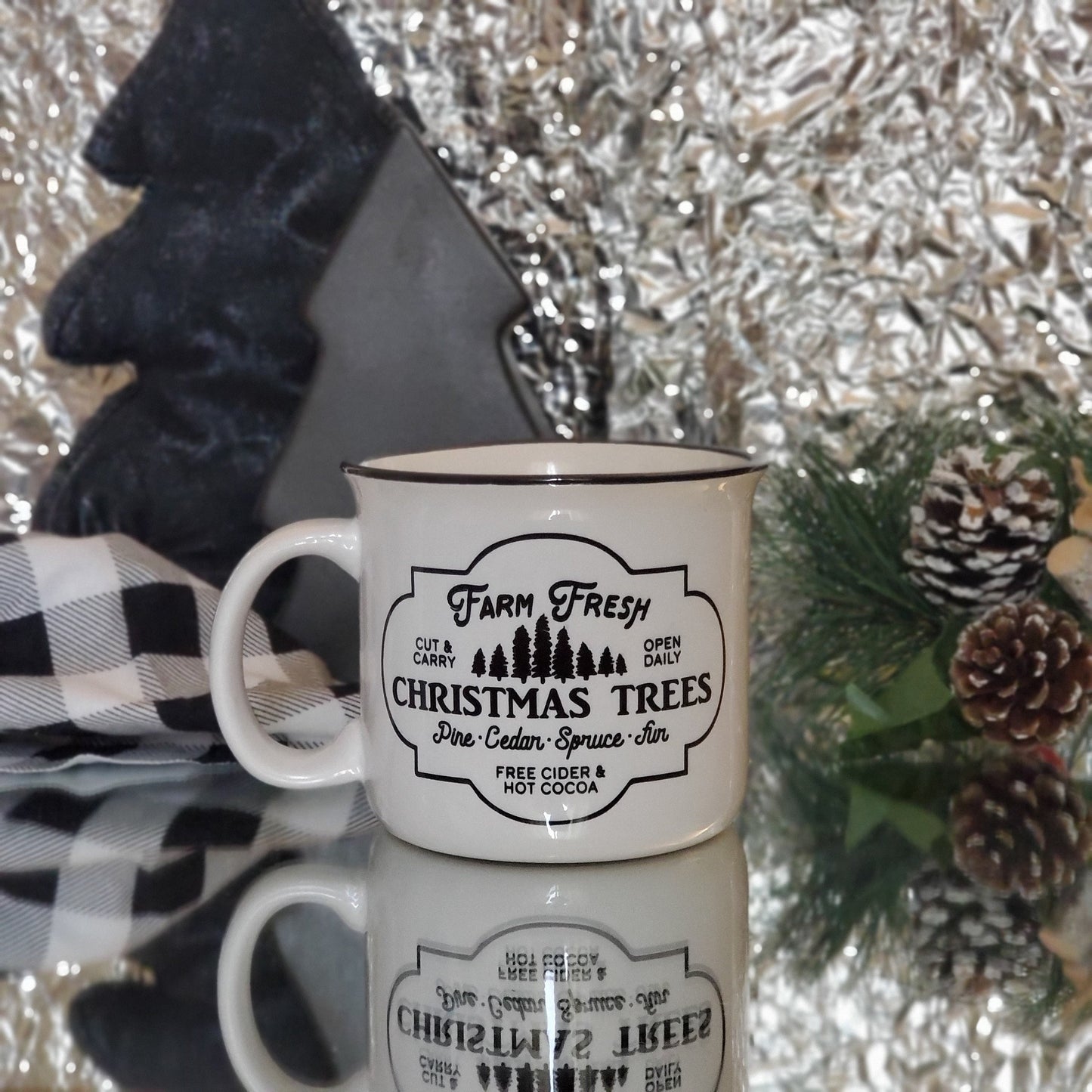 15 Oz Ceramic Camping Mug- Christmas Tree Farm