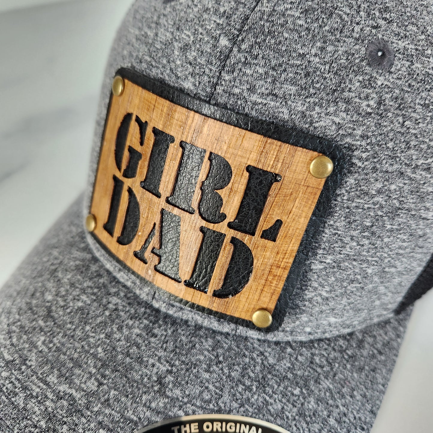 Flex Fit Trucker Hat with Girl Dad Wooden Patch